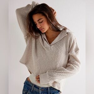 NWT Free People We The Free Catch Waves Hacci Top in Creme